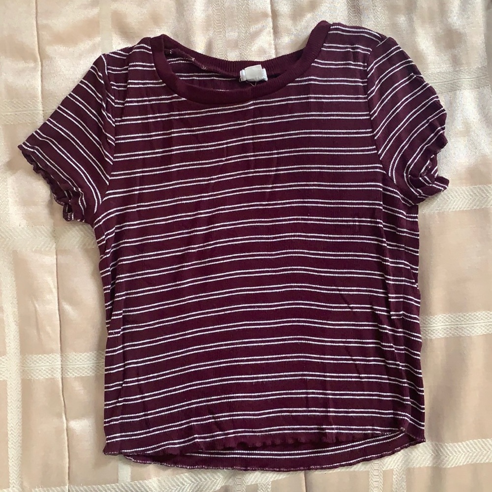 Garage Burgundy Striped Basic Tee